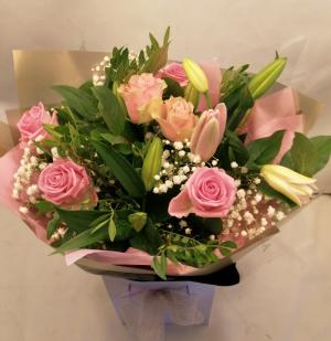 Birthday Pink Rose & Lily Hand-tied